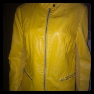 Faux leather yellow jacket